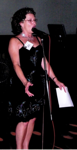 Sondra speaking at the 35th reunion (2009)