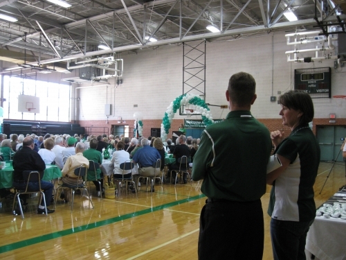 Coach Peach and Principal Young at the annual Alumni Open House, 2012, held in the AHS old gym!